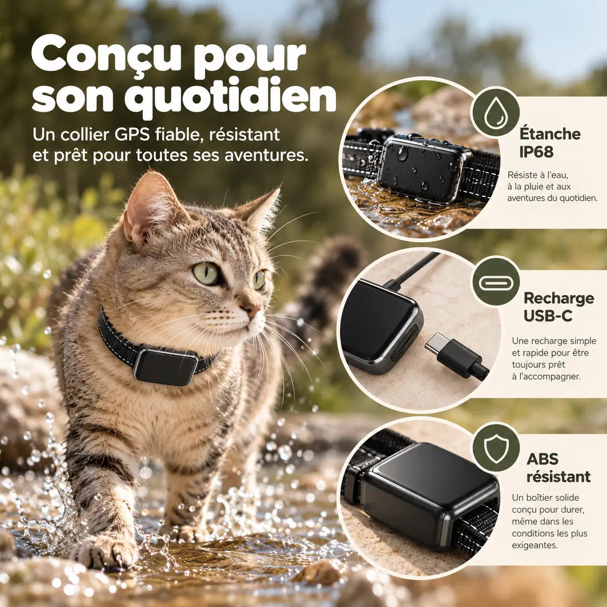 Collier GPS 4G pour Chat, Étanche IP68