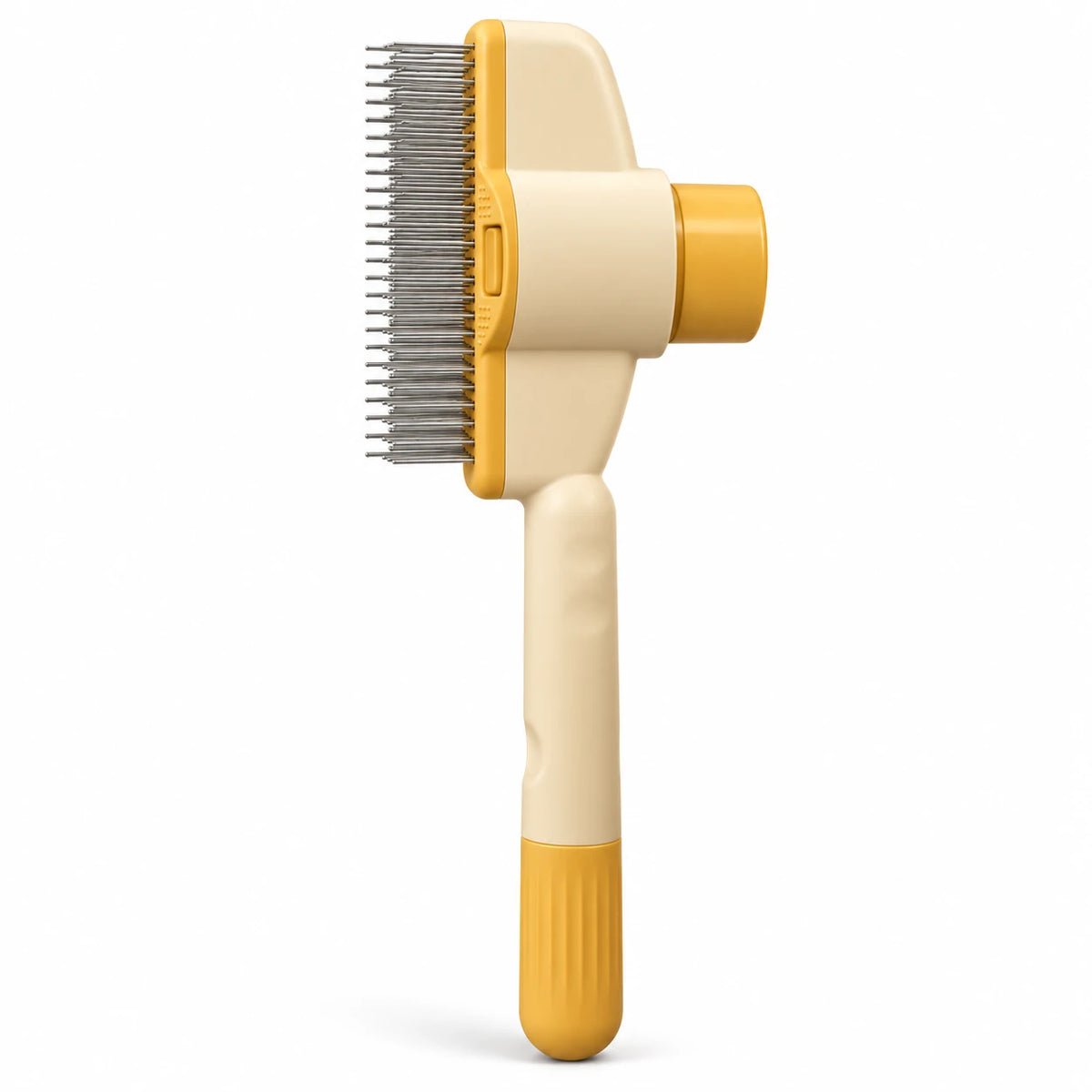 Même brosse en crème et jaune pâle, vue de profil sur les rangées de dents