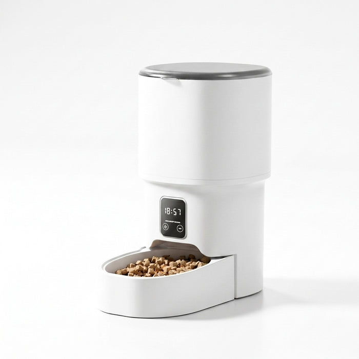 Distributeur automatique de croquettes MiaouLab 4 L, blanc, avec son bol en inox