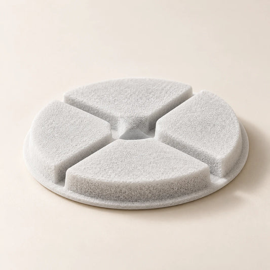 Filtre rond blanc en quatre segments pour fontaine à eau pour chat en céramique