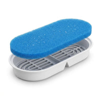 Filtre à charbon actif ovale, face bleue au-dessus de la grille blanche