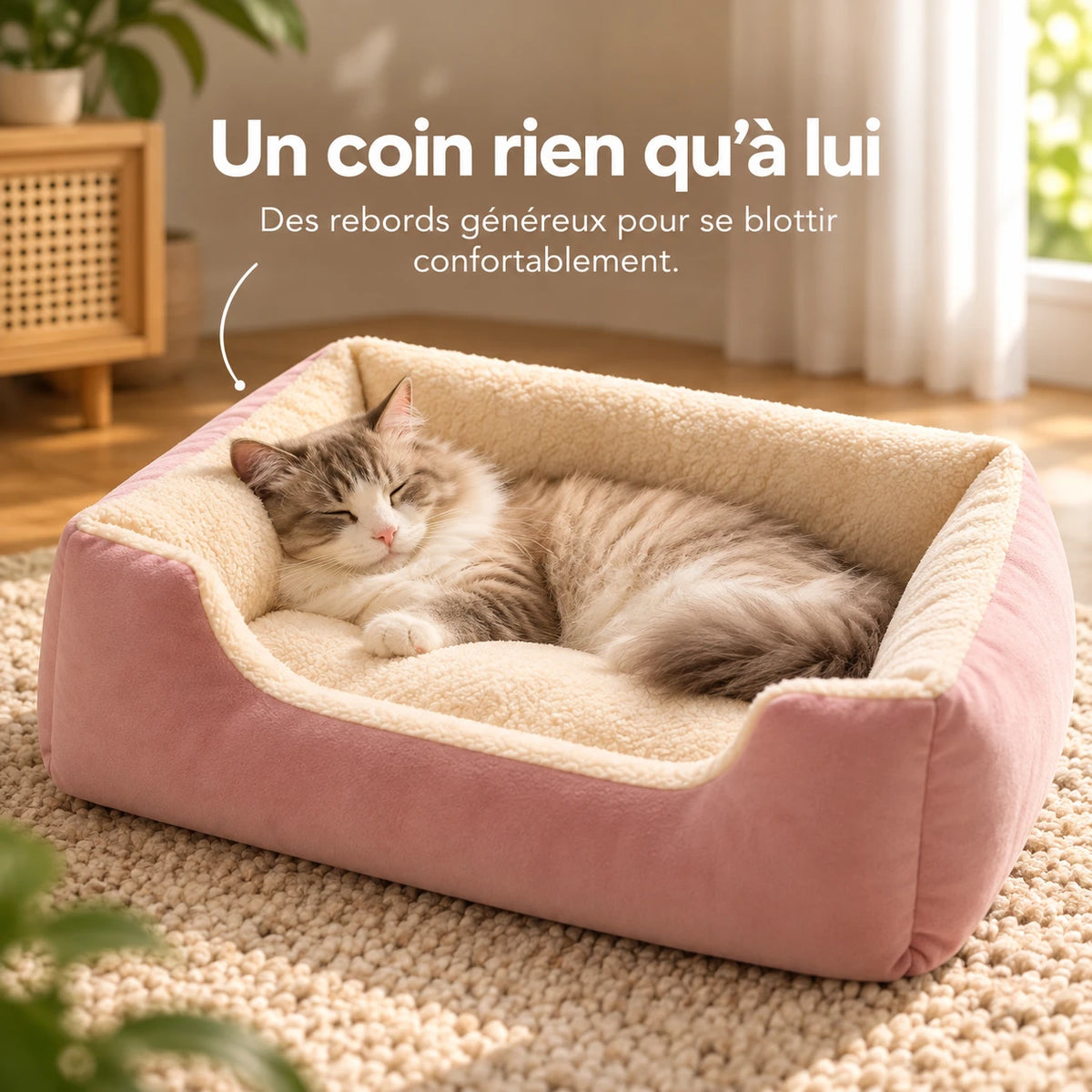 Gros plan sur les rebords du panier rectangulaire, avec la découpe basse à l'avant