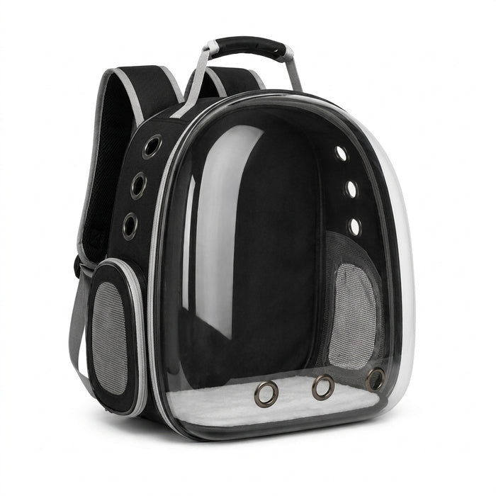 Sac à dos bulle MiaouLab pour chat, noir, avec son hublot panoramique en polycarbonate