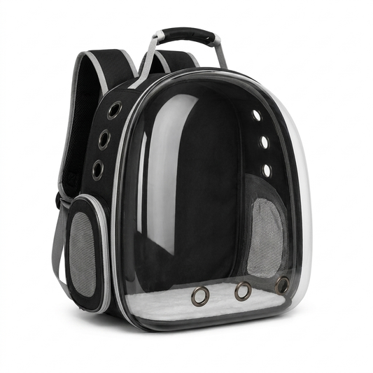 Sac à dos bulle MiaouLab pour chat, noir, avec son hublot panoramique en polycarbonate