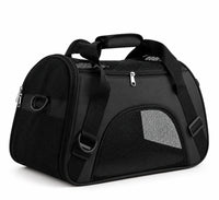 Sac de transport souple pour chat noir, panneaux en maille et poignées rembourrées